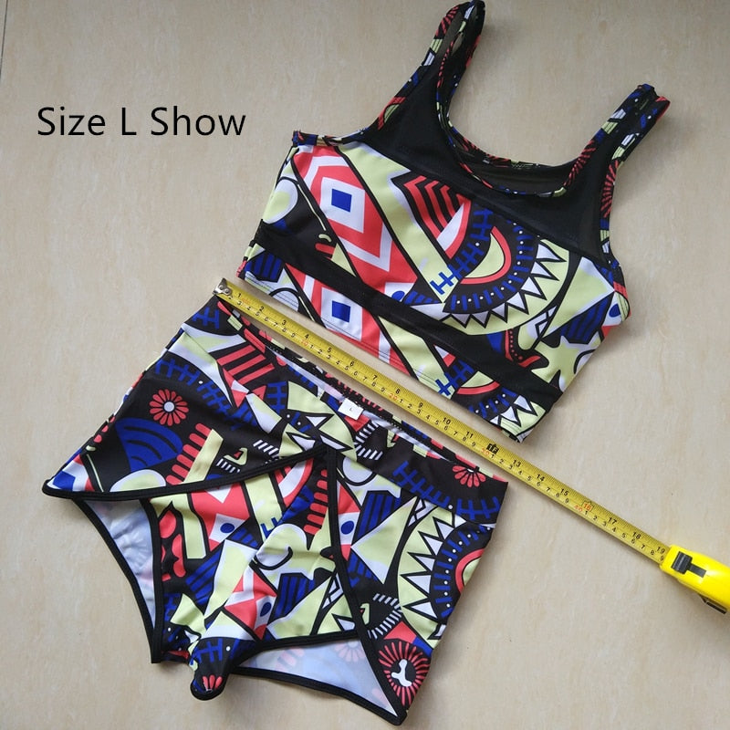 Women High Waist Bikini Swimsuits 3XL Plus Size Swim Wear Bathing Suit African Print Biquini Large Two Piece Neck Swimwear