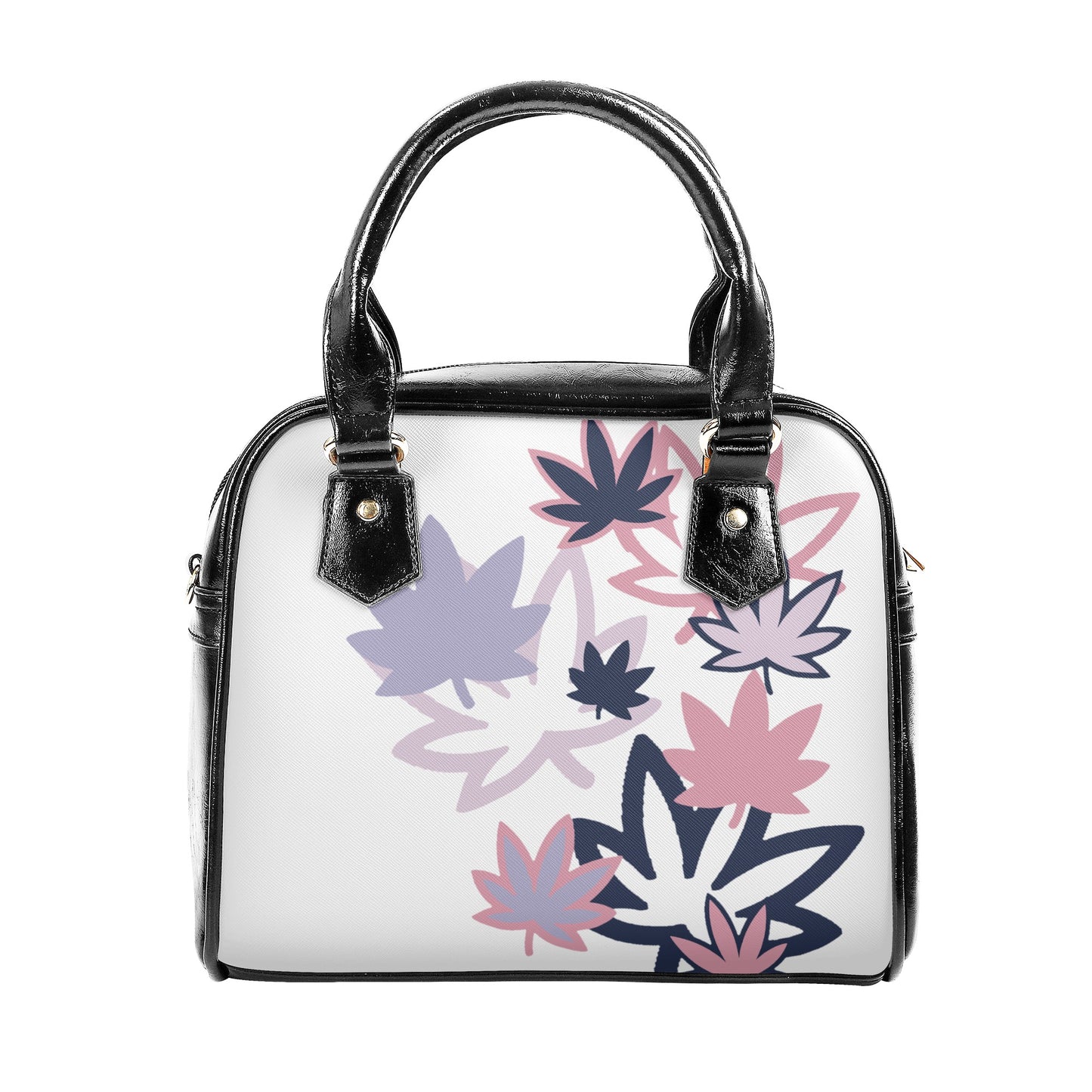 Pink, Lavender and Navy Leaf PU Shoulder Handbag