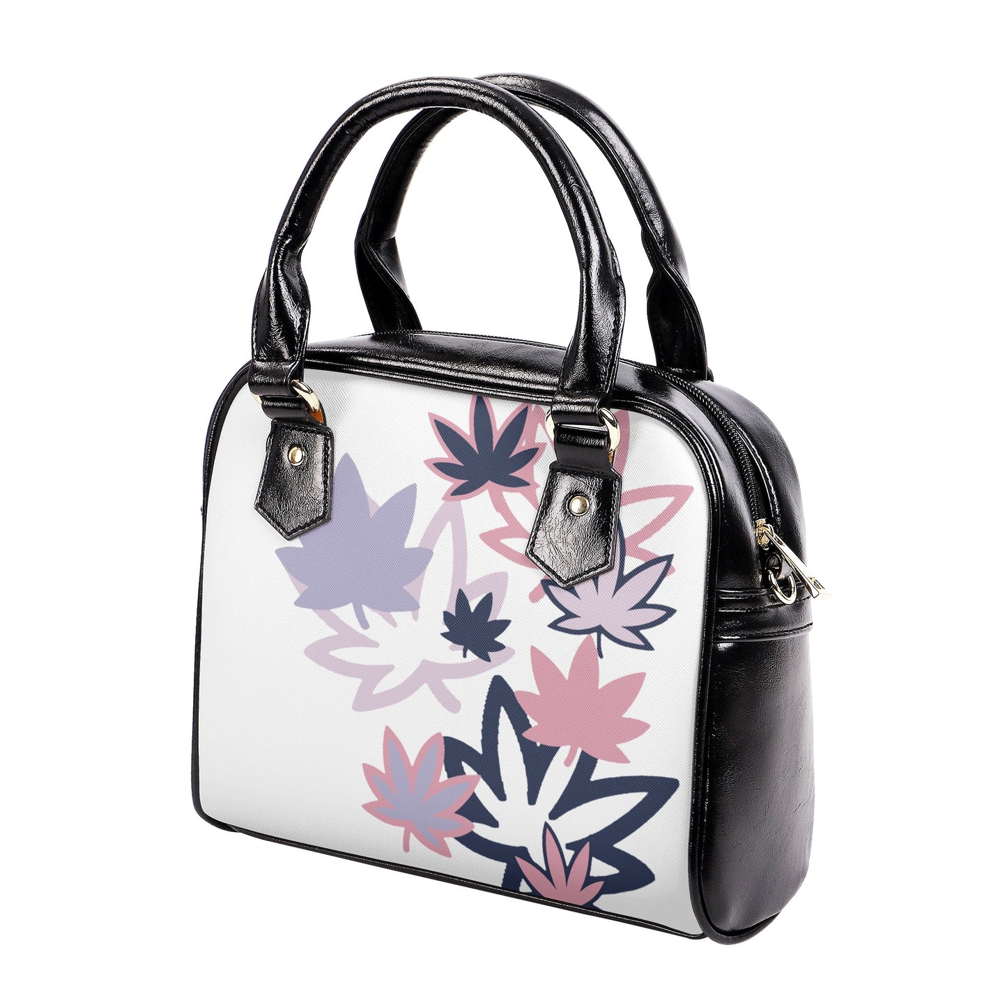 Pink, Lavender and Navy Leaf PU Shoulder Handbag