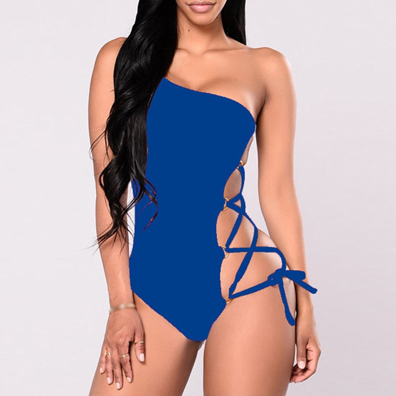 Sexy String monokini Lace up bikini One shoulder white swimsuit one piece Plus size swimwear women bodysuit swim suit