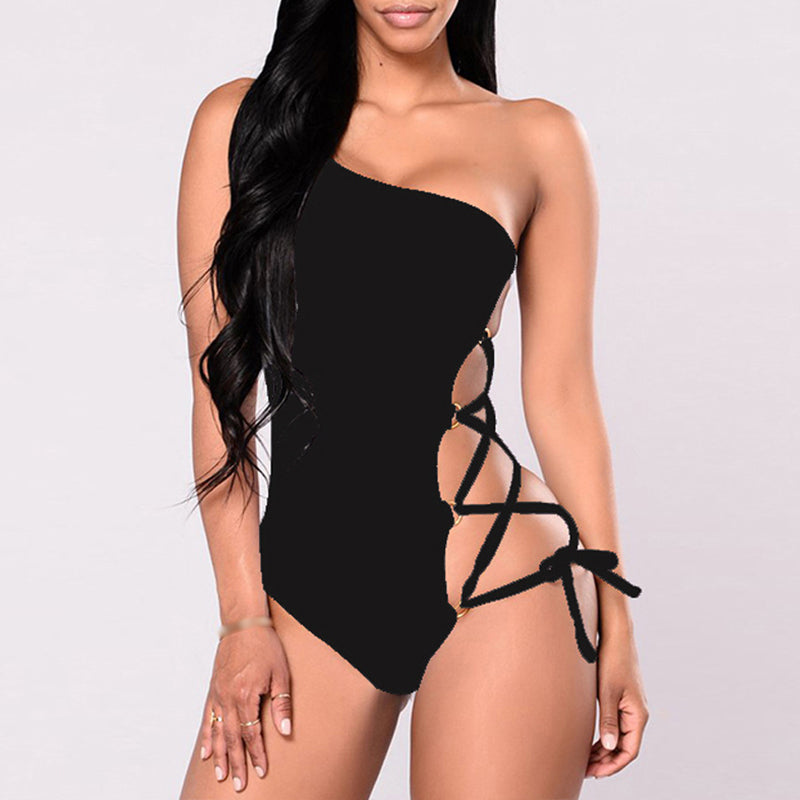 Sexy String monokini Lace up bikini One shoulder white swimsuit one piece Plus size swimwear women bodysuit swim suit