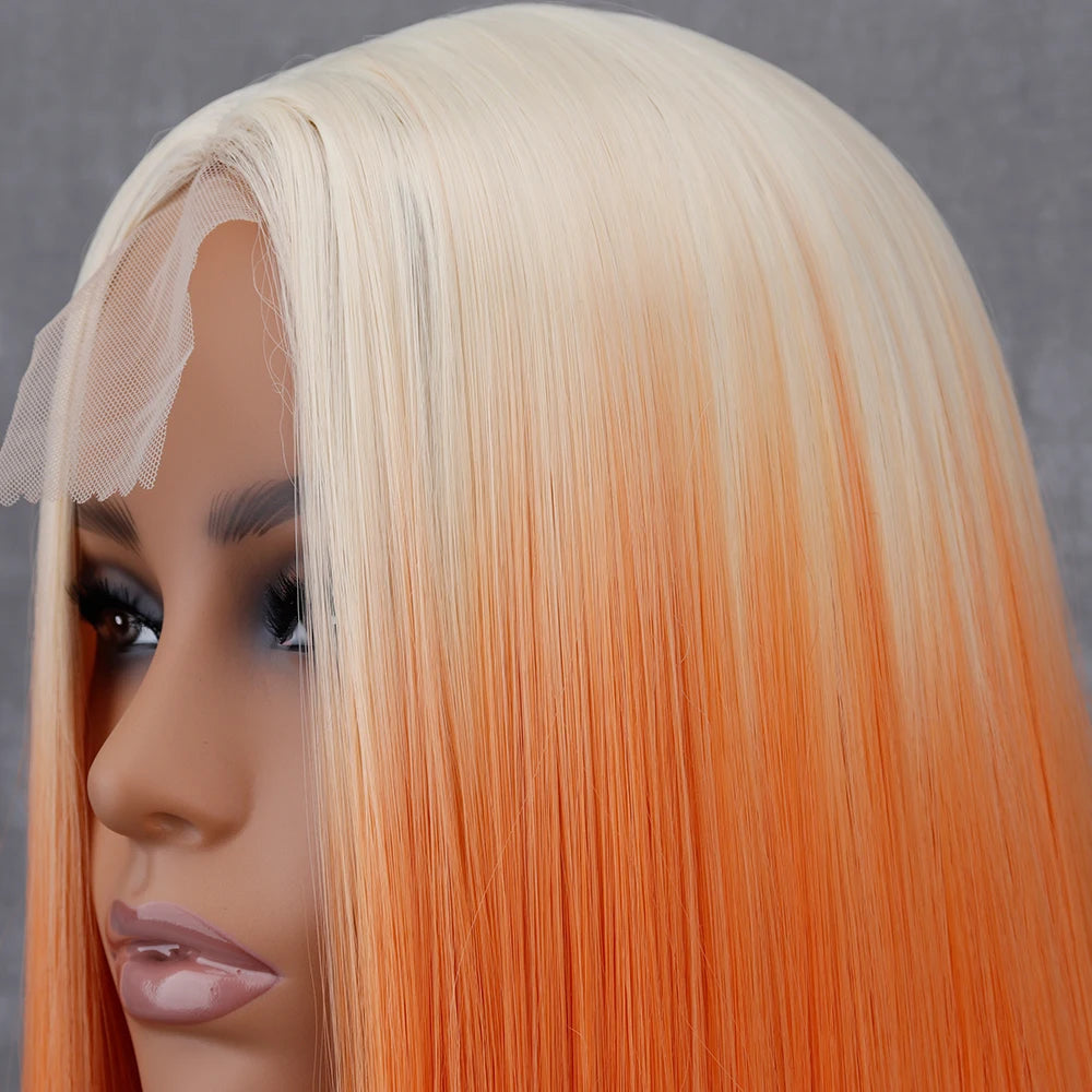 WERD Short Orange Wig Middle Part Blonde Lady Bob Hair Synthetic Heat Resistant Wig Cosplay Wig