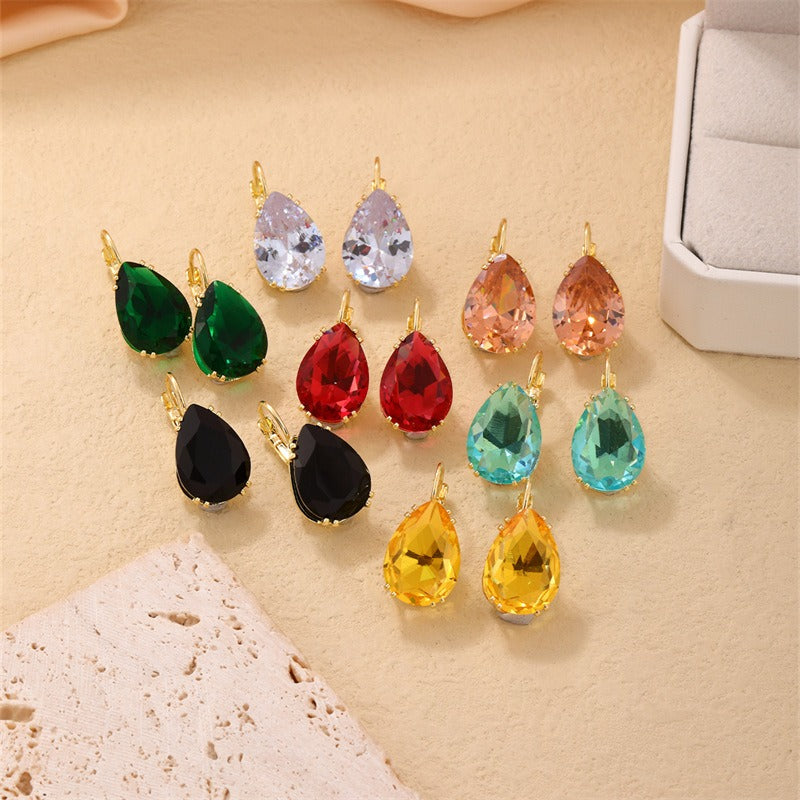 Retro printed women's water droplet shaped back hanging ear buckle for women