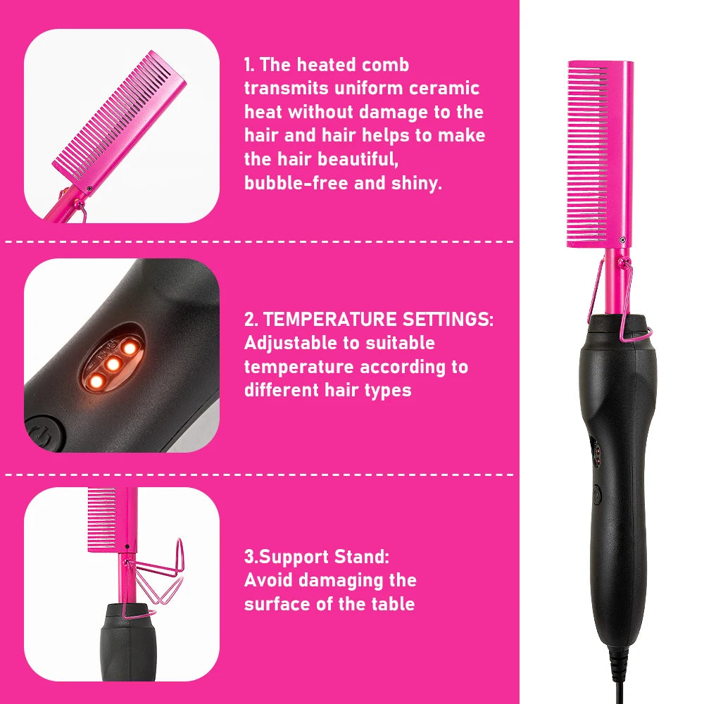 3 in 1 Hot Comb Straightener Electric Hair Straightener Hair Curler Wet Dry Use Hair Flat Irons Hot Heating Comb For Hair