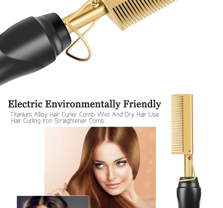 3 in 1 Hot Comb Straightener Electric Hair Straightener Hair Curler Wet Dry Use Hair Flat Irons Hot Heating Comb For Hair