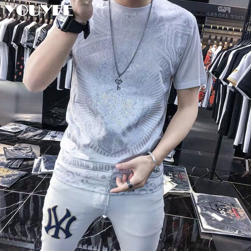 Men&#39;s Short Sleeve O-Neck T- shirt YOUYEE 2021 Summer Young Fashion Hip-Hop High Quality Trendy Streetwear Male Tees Top Clothes