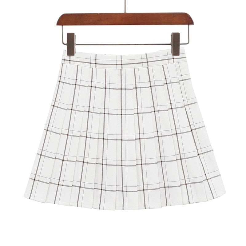 PEONFLY Sweet Women Pleated Skirt Fashion Plaid A-Line Mini High Waist Chic Skirt Kawaii Summer Casual Ladies Plaid Skirt