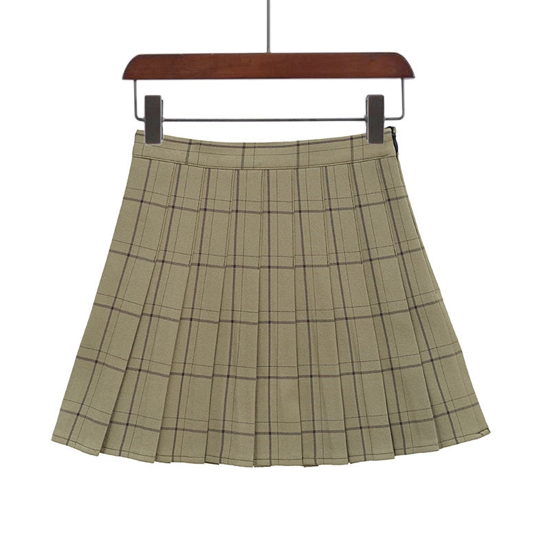 PEONFLY Sweet Women Pleated Skirt Fashion Plaid A-Line Mini High Waist Chic Skirt Kawaii Summer Casual Ladies Plaid Skirt