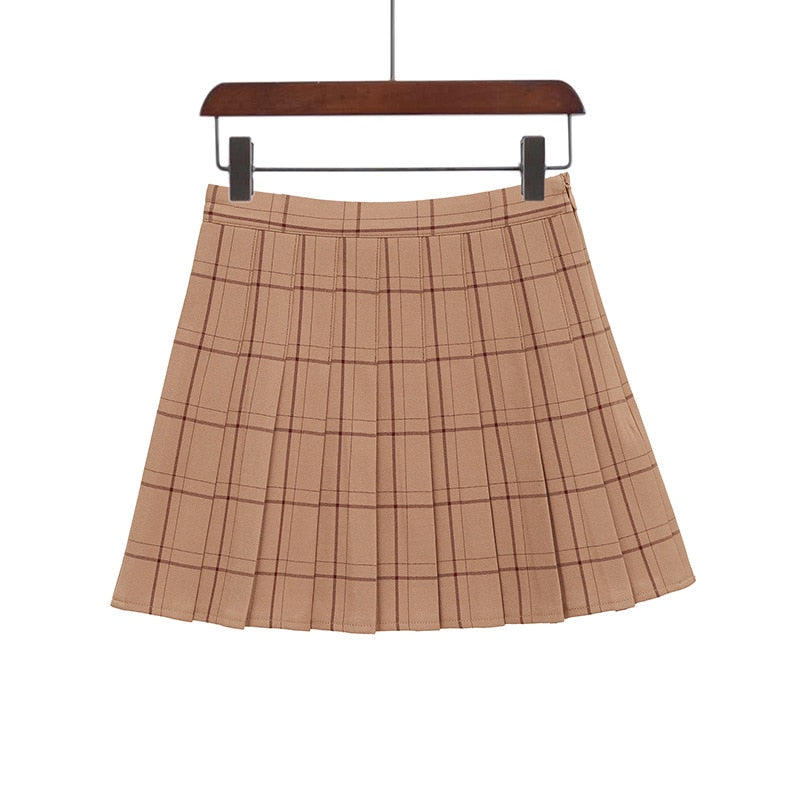 PEONFLY Sweet Women Pleated Skirt Fashion Plaid A-Line Mini High Waist Chic Skirt Kawaii Summer Casual Ladies Plaid Skirt