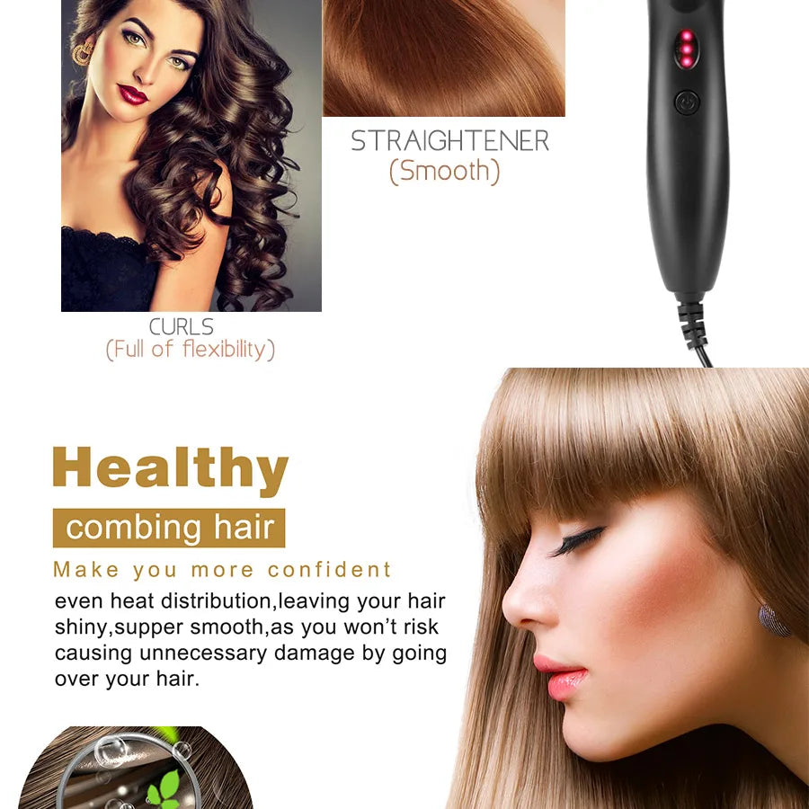 3 in 1 Hot Comb Straightener Electric Hair Straightener Hair Curler Wet Dry Use Hair Flat Irons Hot Heating Comb For Hair