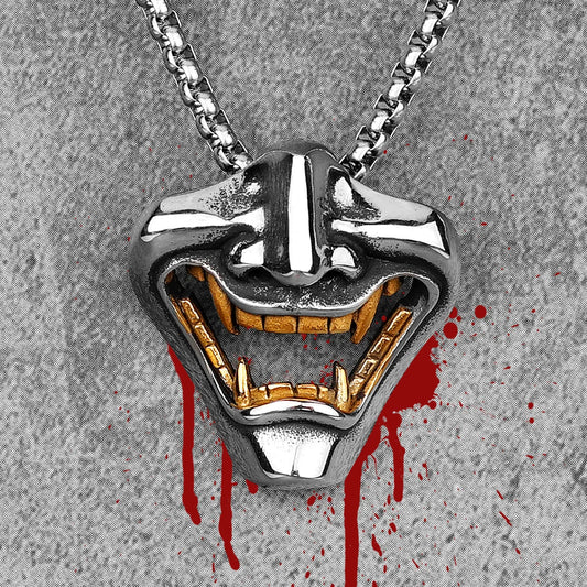 Samurai Fangs Demon Stainless Steel Men Necklaces Pendant Chain Gothic Punk for Boyfriend Male Jewelry Creativity Gift Wholesale