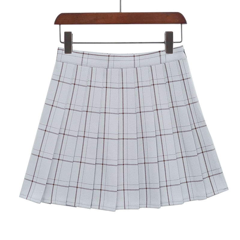 PEONFLY Sweet Women Pleated Skirt Fashion Plaid A-Line Mini High Waist Chic Skirt Kawaii Summer Casual Ladies Plaid Skirt