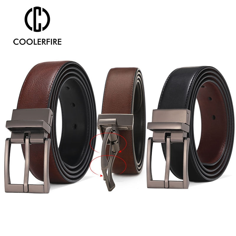 Business Dress Belts for Men Men Genuine Leather Belt Reversible Buckle Brown and Black Belt HQ110