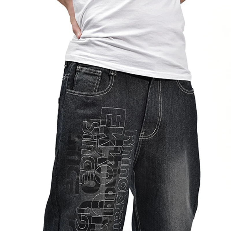 Baggy Jeans Men Denim Pants Loose Streetwear Jeans Hip Hop Casual Skateboard Pants for Men Plus Size Trousers Black S94