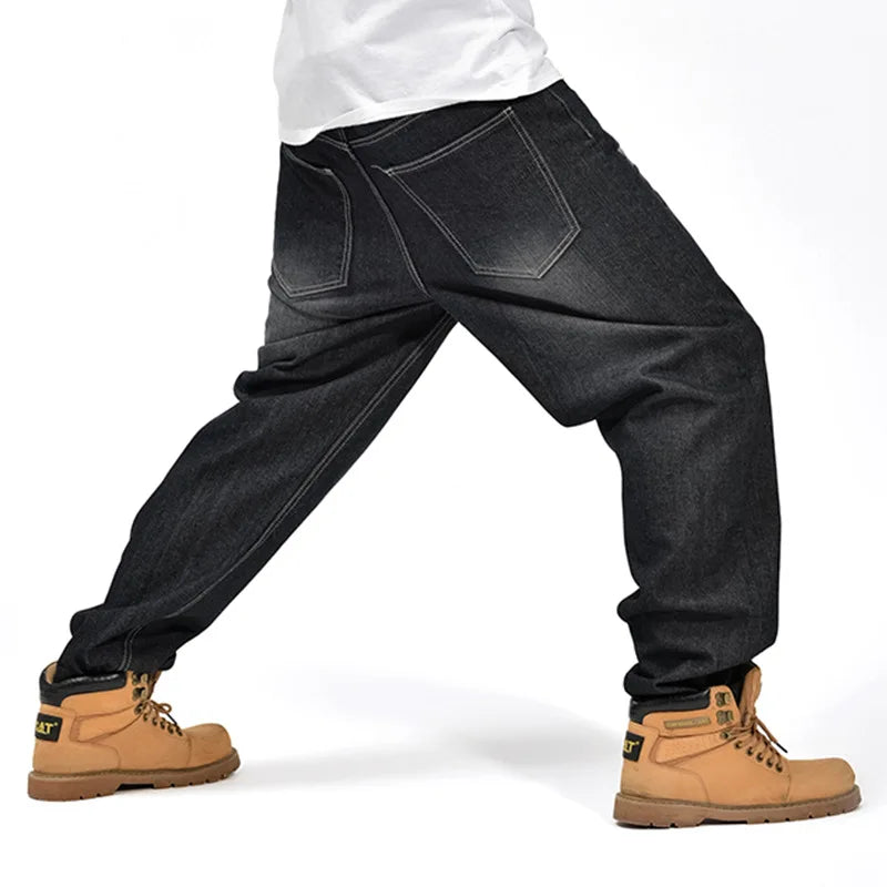 Baggy Jeans Men Denim Pants Loose Streetwear Jeans Hip Hop Casual Skateboard Pants for Men Plus Size Trousers Black S94