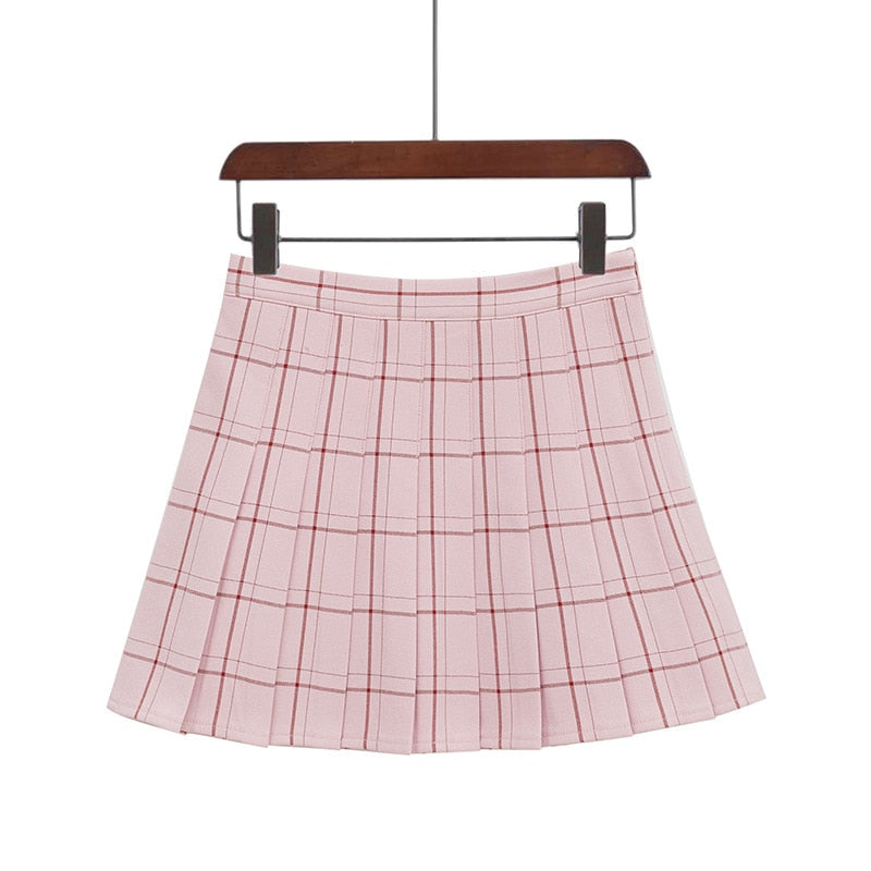 PEONFLY Sweet Women Pleated Skirt Fashion Plaid A-Line Mini High Waist Chic Skirt Kawaii Summer Casual Ladies Plaid Skirt