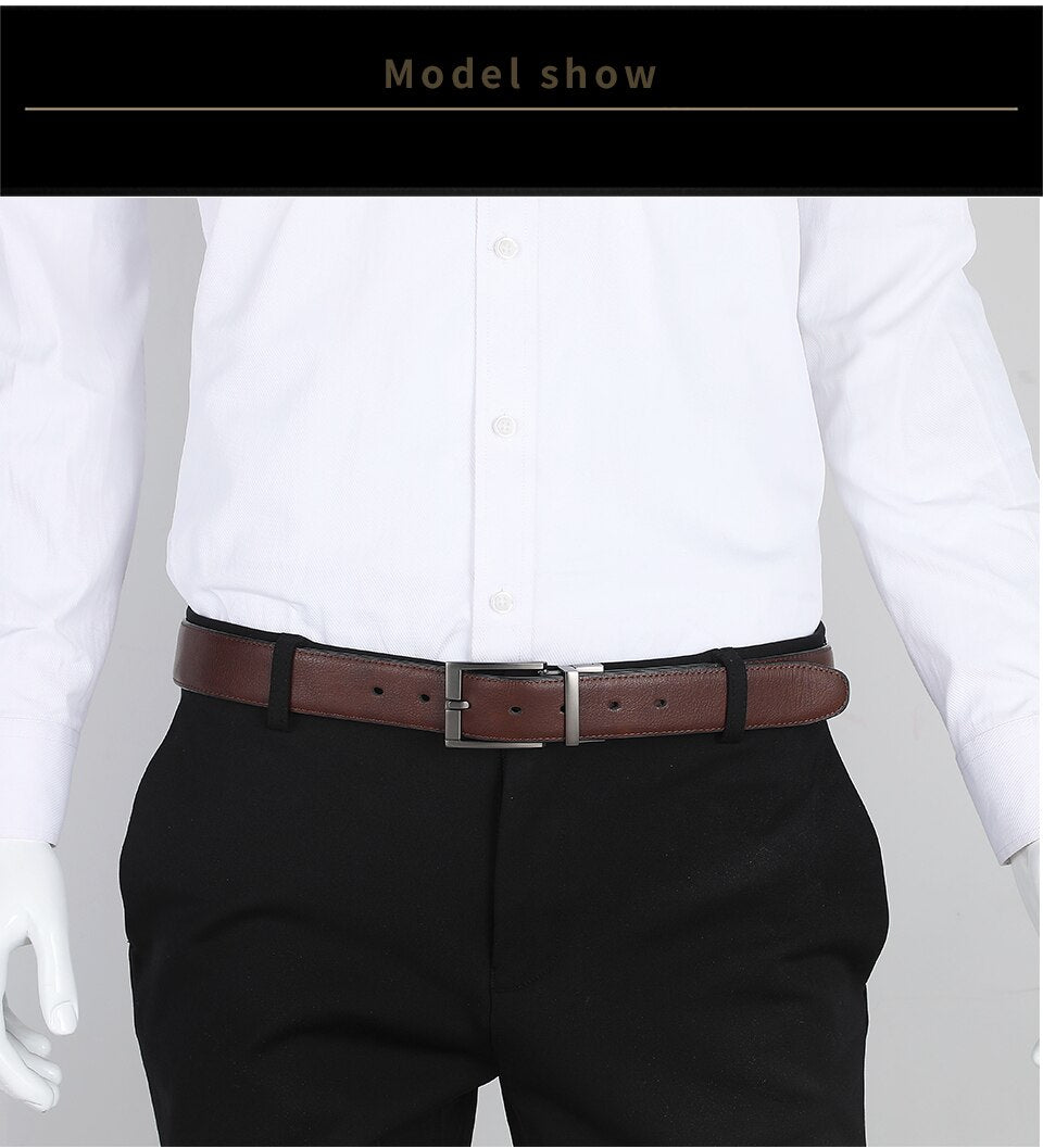 Business Dress Belts for Men Men Genuine Leather Belt Reversible Buckle Brown and Black Belt HQ110