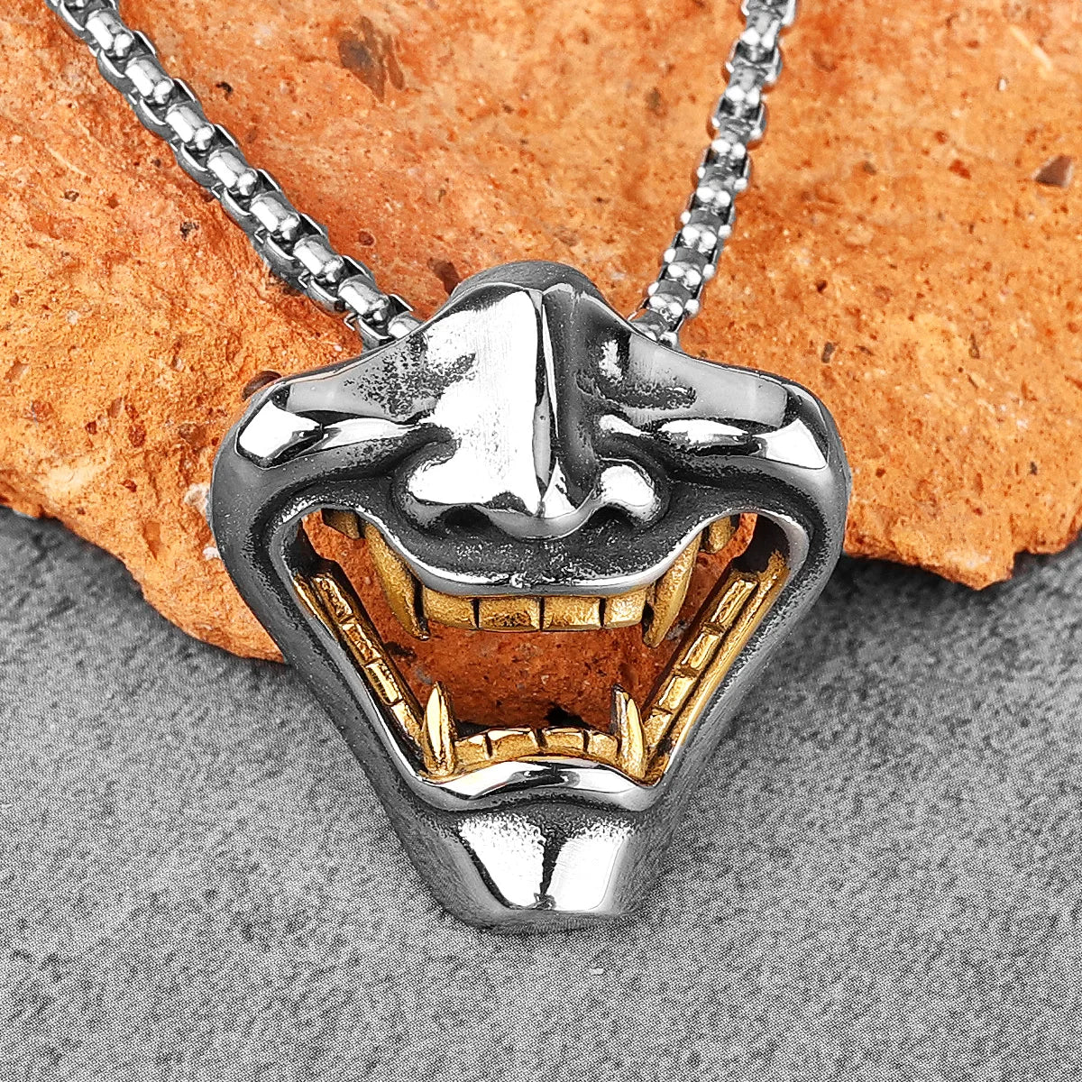 Samurai Fangs Demon Stainless Steel Men Necklaces Pendant Chain Gothic Punk for Boyfriend Male Jewelry Creativity Gift Wholesale