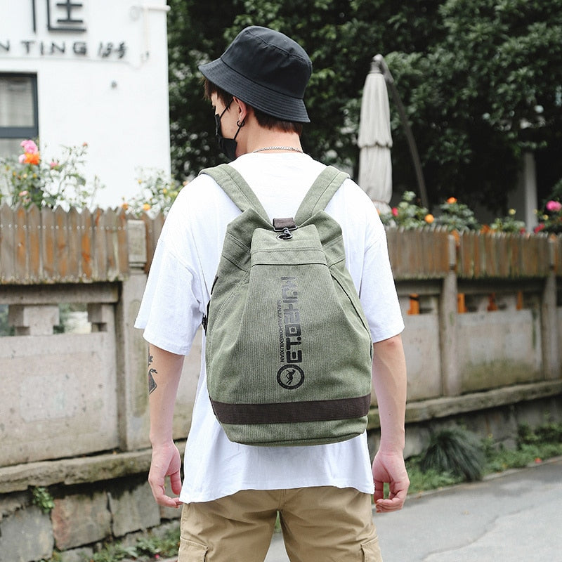 Men Travel Bag Mountaineering Backpack Male Canvas Large Capacity Bucket Shoulder Bags For Boys Man Army Rucksack Mochila XA33ZC