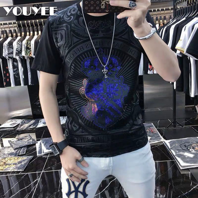 Men&#39;s Short Sleeve O-Neck T- shirt YOUYEE 2021 Summer Young Fashion Hip-Hop High Quality Trendy Streetwear Male Tees Top Clothes