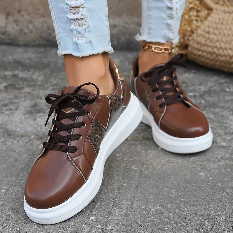 Women's Shoes Casual Sneakers Women's Round Toe Platform Shoes Lace-Up Tennis Women Vulcanized Shoes Printed Women's Loafers