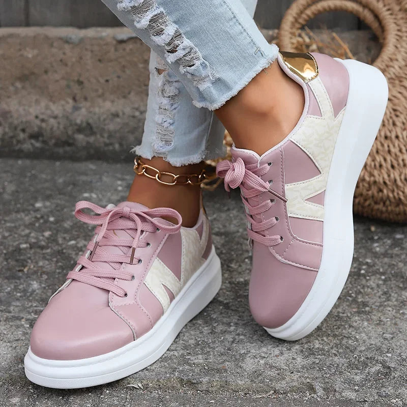 Women's Shoes Casual Sneakers Women's Round Toe Platform Shoes Lace-Up Tennis Women Vulcanized Shoes Printed Women's Loafers