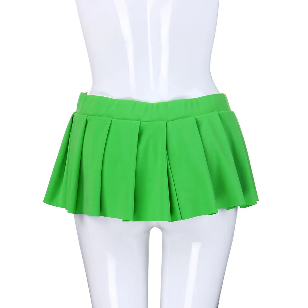 Womens Fashion Club Low-Waisted Sexy Candy Color Short Mini Skirt Women Micro Night Clubwear Pleated Skirt S-XXL