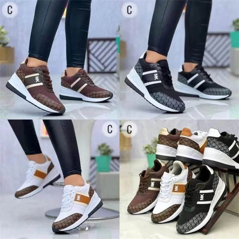 2024 Style New Women Wedges Sneakers Lace - Up Breathable Sports Shoes Casual Platform Female Footwear Ladies Vulcanized Shoes