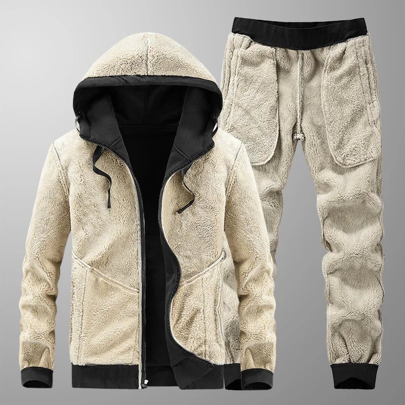 Winter Thick Warm Fleece Tracksuit Men Plus Size Hooded 2 Piece Set Thermal Jacket+Pants Sportswear Casual Sweat Suits 8XL