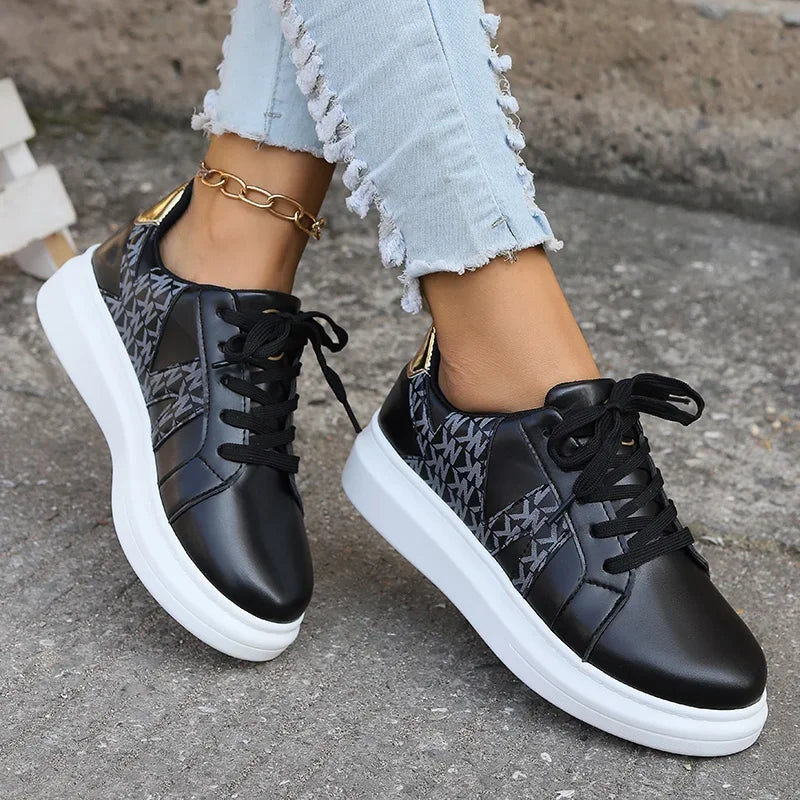 Women's Shoes Casual Sneakers Women's Round Toe Platform Shoes Lace-Up Tennis Women Vulcanized Shoes Printed Women's Loafers