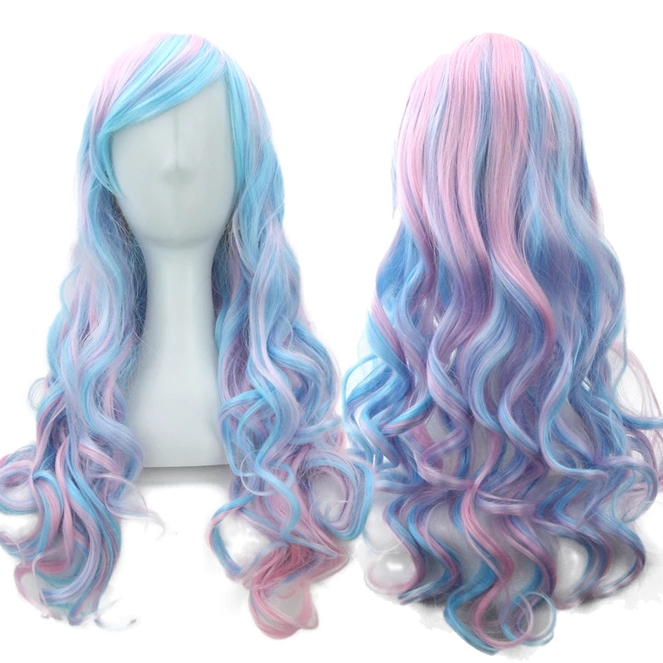 Soowee 17 Colors Wavy Women Wig High Temperature Fiber Synthetic Hairpiece Long Ombre Hair Cosplay Wigs