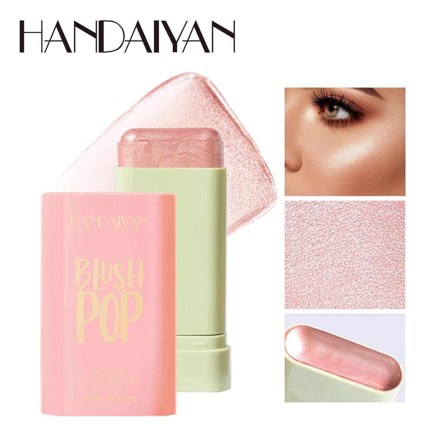 Handaiyan Matte Glitter Face Cream Blusher Smooth Cheek Lip Eye Mousse Blush Highlighter Stick Rouge Waterproof Contour Makeup