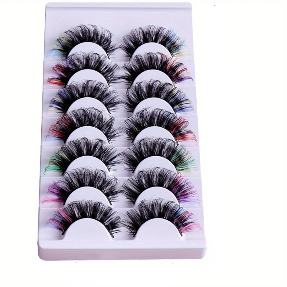 2Boxes/14Pairs Colored Eyelashes Fluffy Fake Lashes With Color, D Curl Volume Dramatic Long Thick Volume Fake Eye Lash