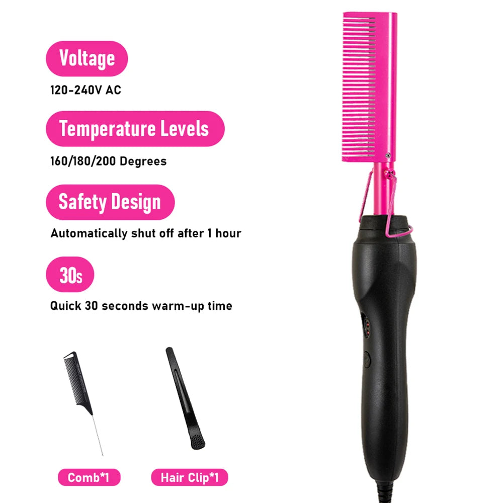 3 in 1 Hot Comb Straightener Electric Hair Straightener Hair Curler Wet Dry Use Hair Flat Irons Hot Heating Comb For Hair