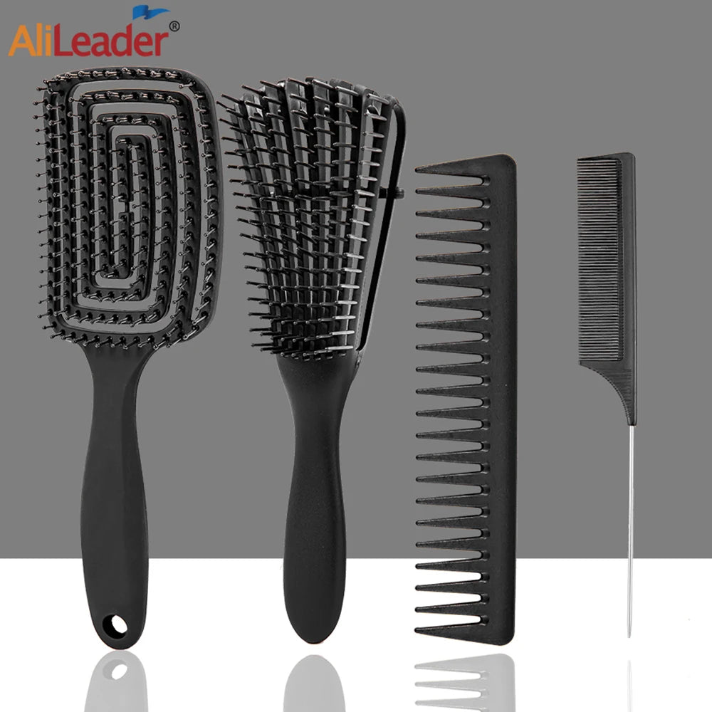 Detangling Brush 4 Pieces Hair Brush Set For Afro Curly Coily Long Hair Knots Detangler Easy To Clean Hair Care Styling Tools