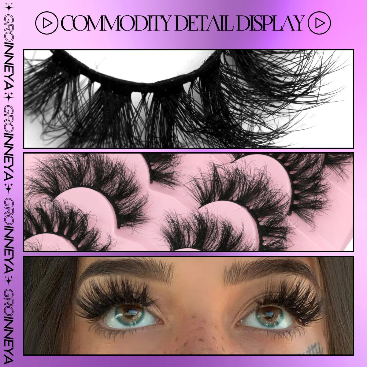 GROINNEYA 7 Pairs Fluffy Mink Lashes Eyelashes  Thick Long Faux Mink Eyelashes Long Lasting Dramatic Volume lashes Extension