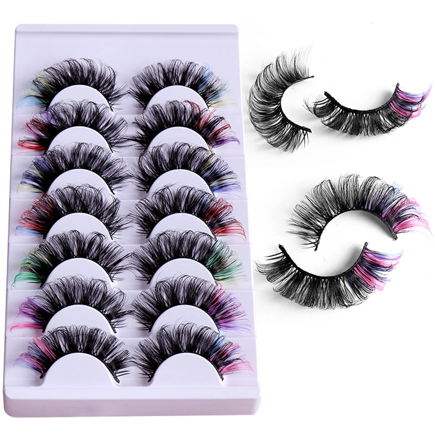 2Boxes/14Pairs Colored Eyelashes Fluffy Fake Lashes With Color, D Curl Volume Dramatic Long Thick Volume Fake Eye Lash