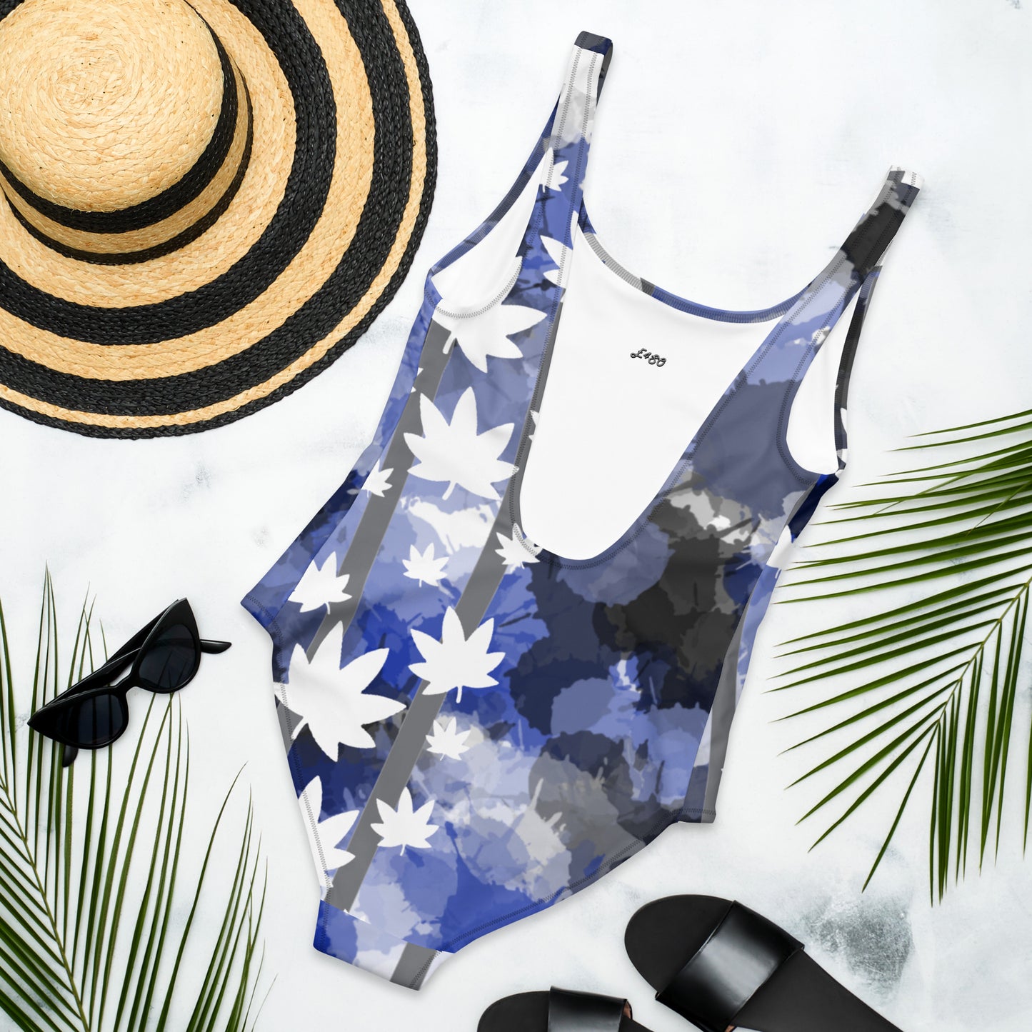 One-Piece Blue Splatter Paint Swimsuit