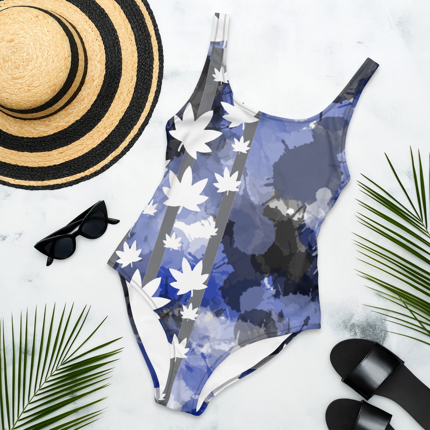 One-Piece Blue Splatter Paint Swimsuit