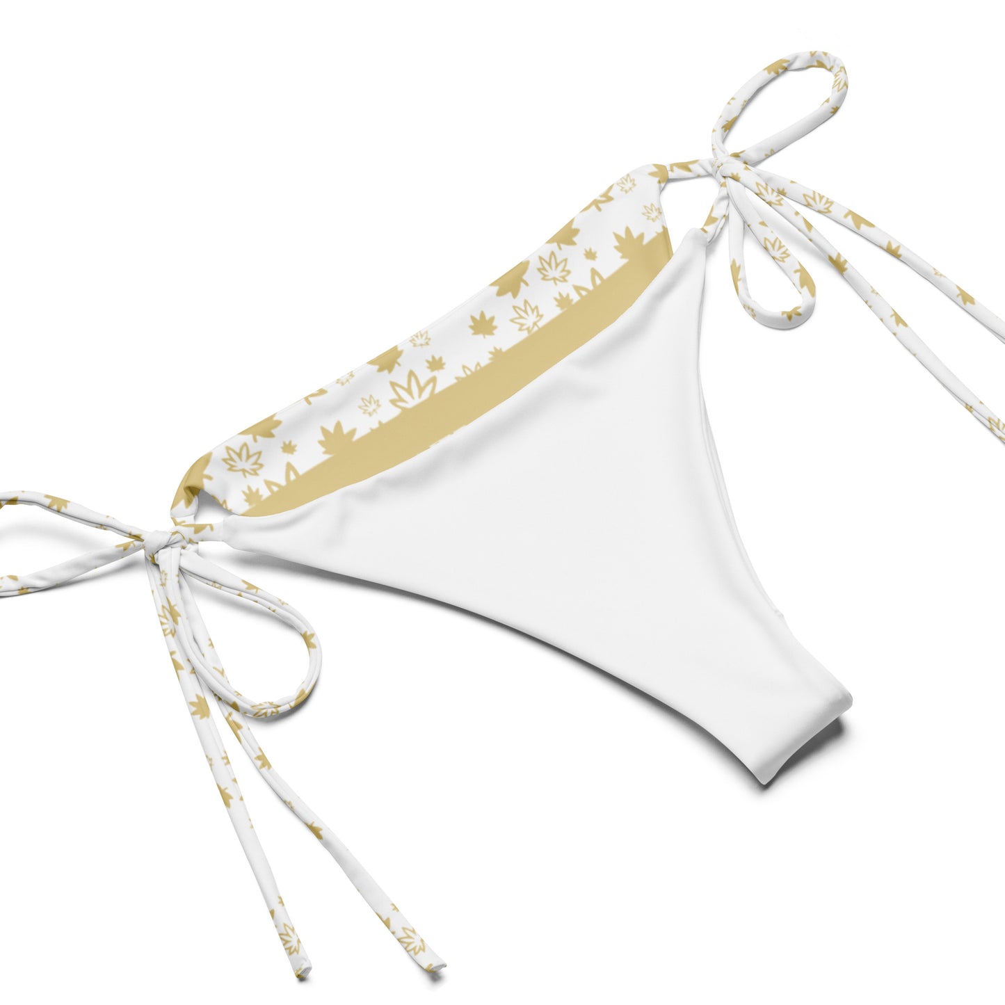 Gold Strip and leaf Print All-over print recycled string bikini