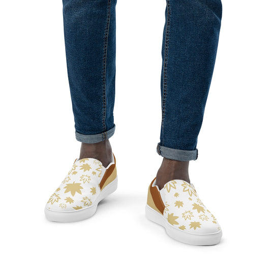 Gold  leaf on white Men’s slip-on canvas shoes