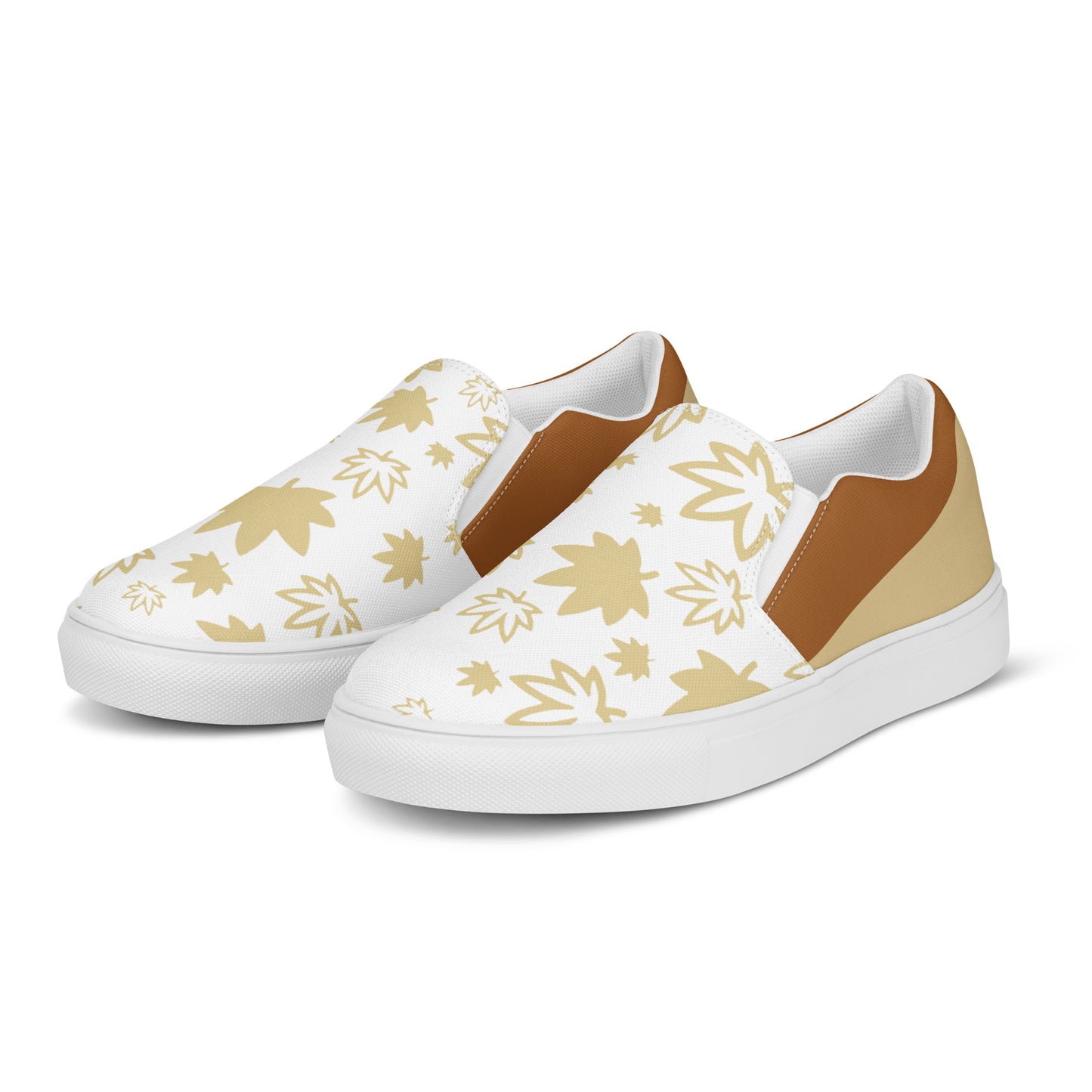 Gold  leaf on white Men’s slip-on canvas shoes