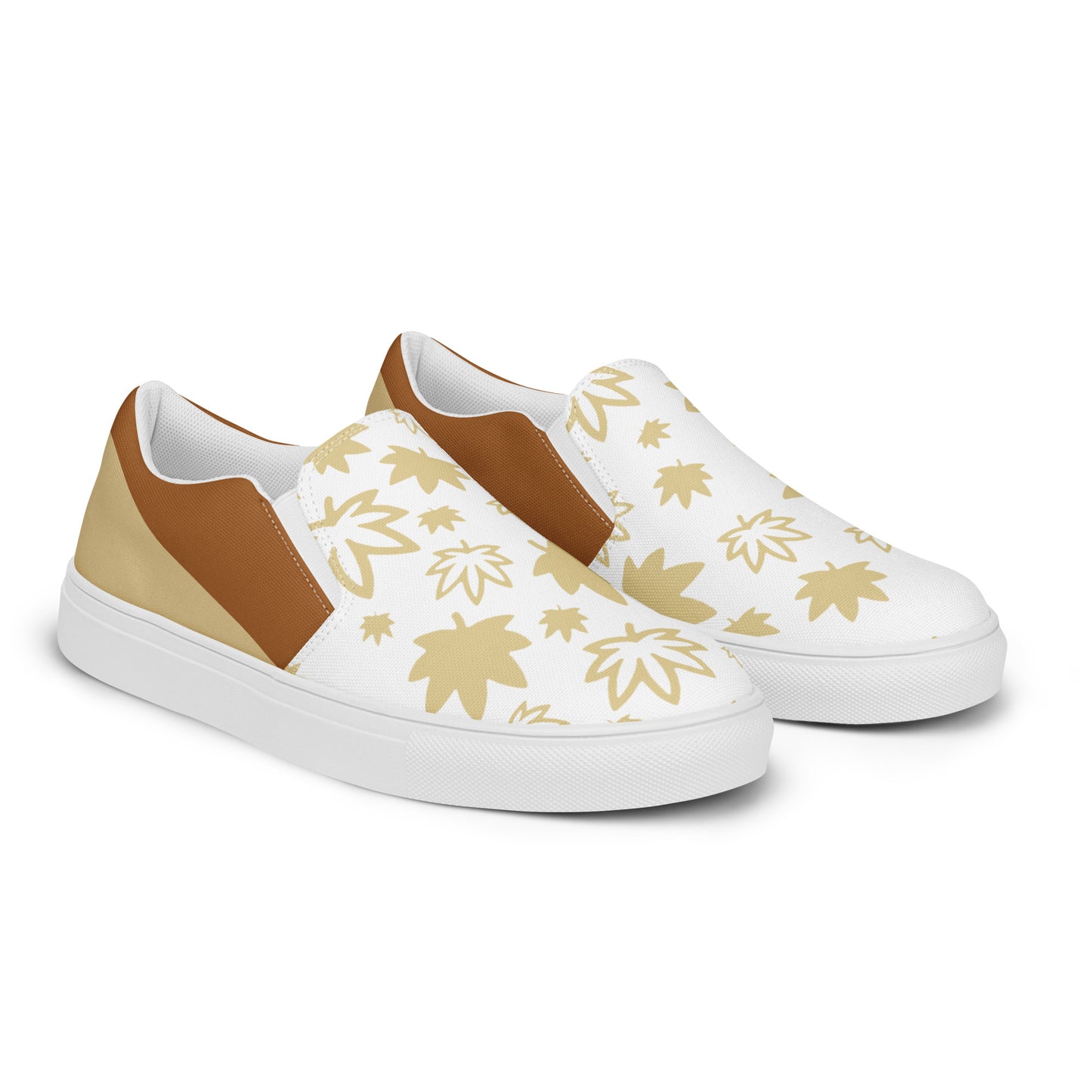 Gold  leaf on white Men’s slip-on canvas shoes