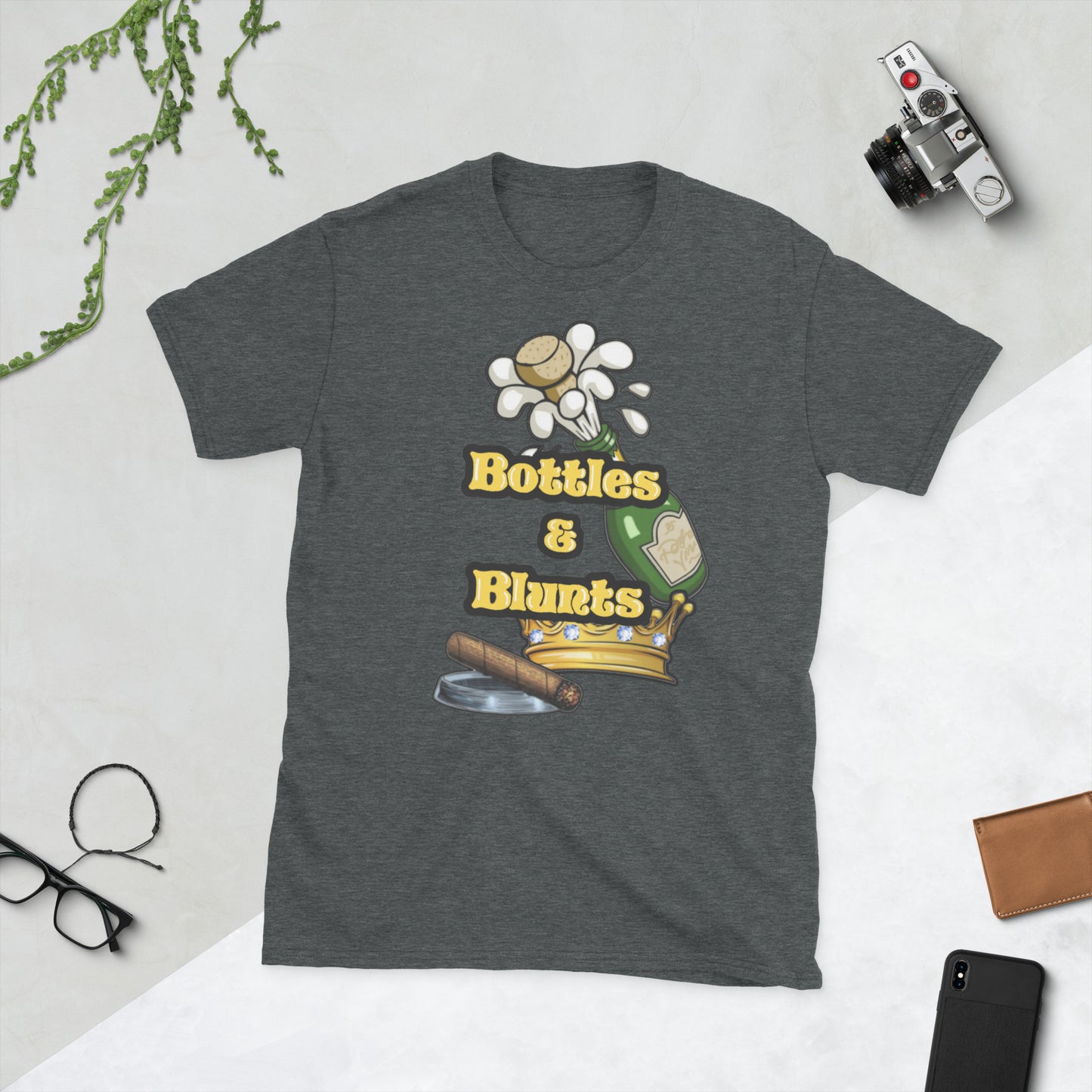 Bottles & Blunts gold Unisex T-Shirt