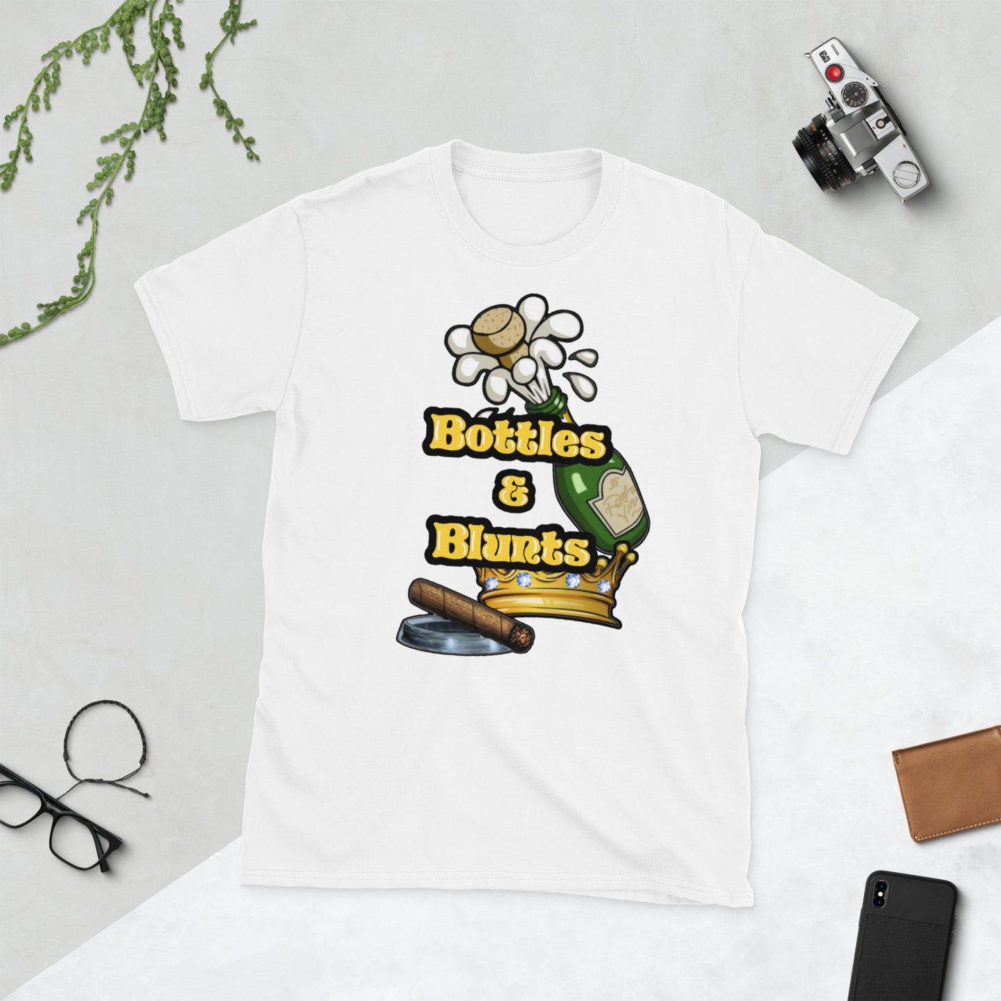 Bottles & Blunts gold Unisex T-Shirt