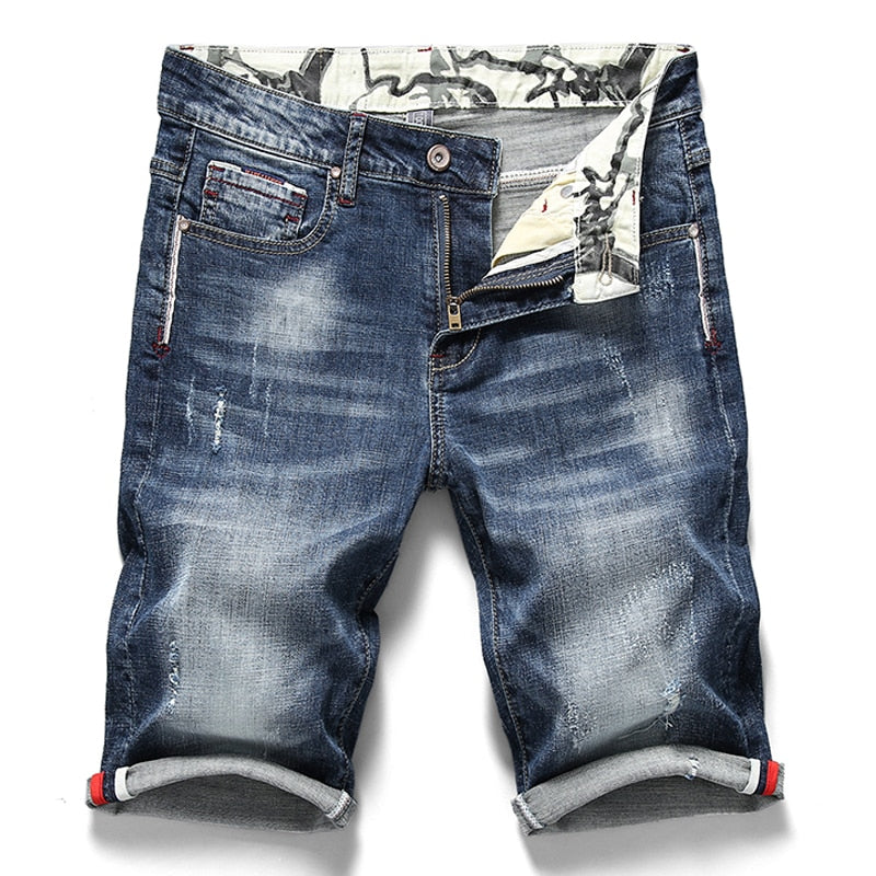 Summer New Mens Stretch Short Jeans Fashion Casual Slim Fit High Quality Elastic Denim Shorts Male Brand Clothes