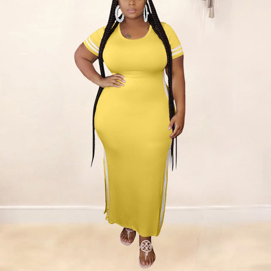 Oversized Long Dress African Ladies 2022 Summer New Causal Side Slit Plain For Night Club Wear Causal Vestidos Dress Hot