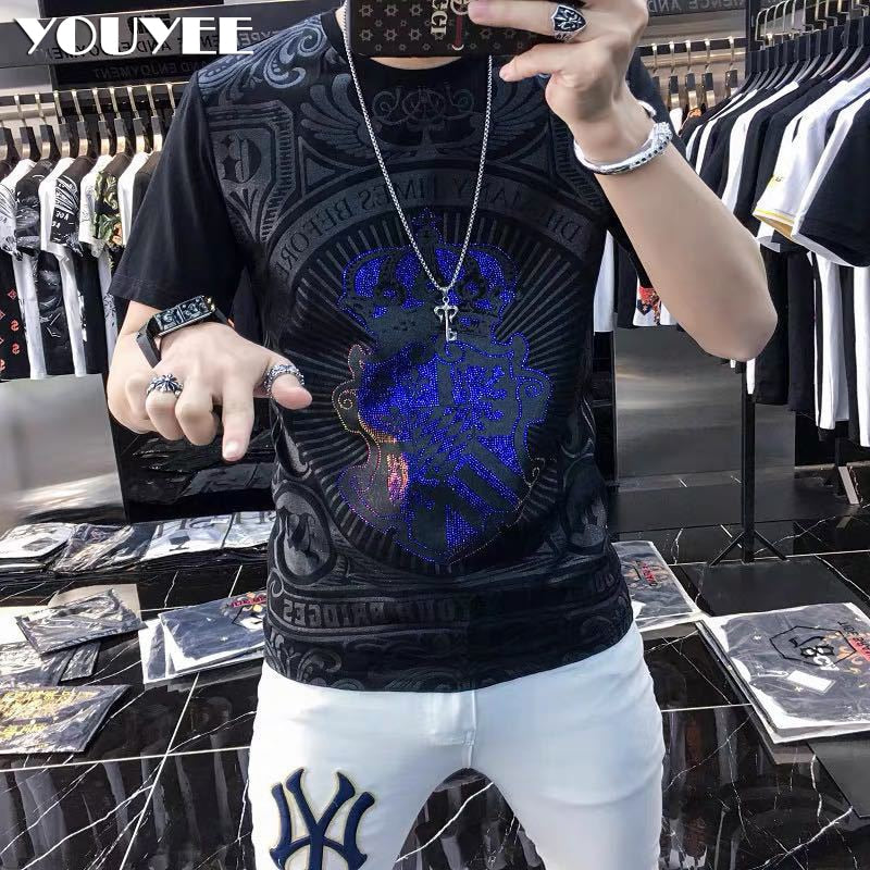 Men&#39;s Short Sleeve O-Neck T- shirt YOUYEE 2021 Summer Young Fashion Hip-Hop High Quality Trendy Streetwear Male Tees Top Clothes