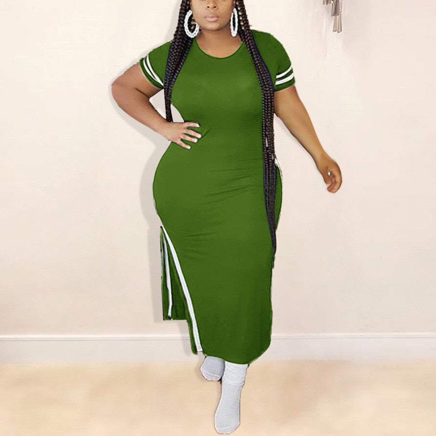 Oversized Long Dress African Ladies 2022 Summer New Causal Side Slit Plain For Night Club Wear Causal Vestidos Dress Hot