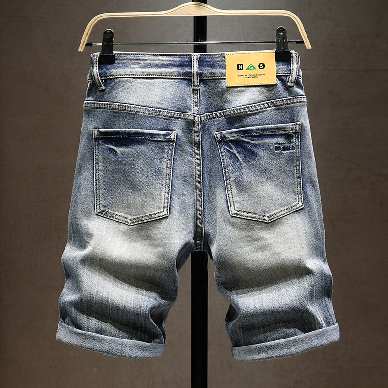 Summer New Mens Stretch Short Jeans Fashion Casual Slim Fit High Quality Elastic Denim Shorts Male Brand Clothes